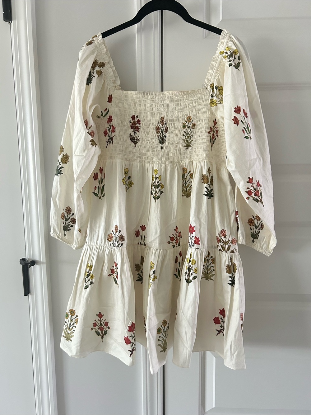 Sachin + Babi Cream Floral Smocked Midi Dress